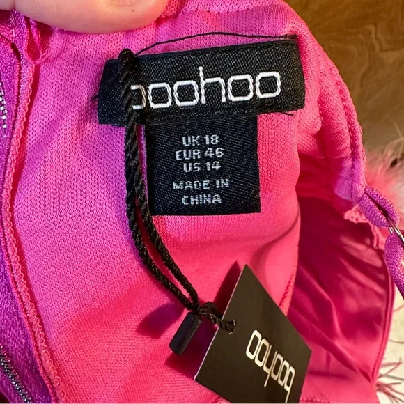 Boohoo Hot Pink Feather Crop Top – Size 14 - Picture 4 of 4